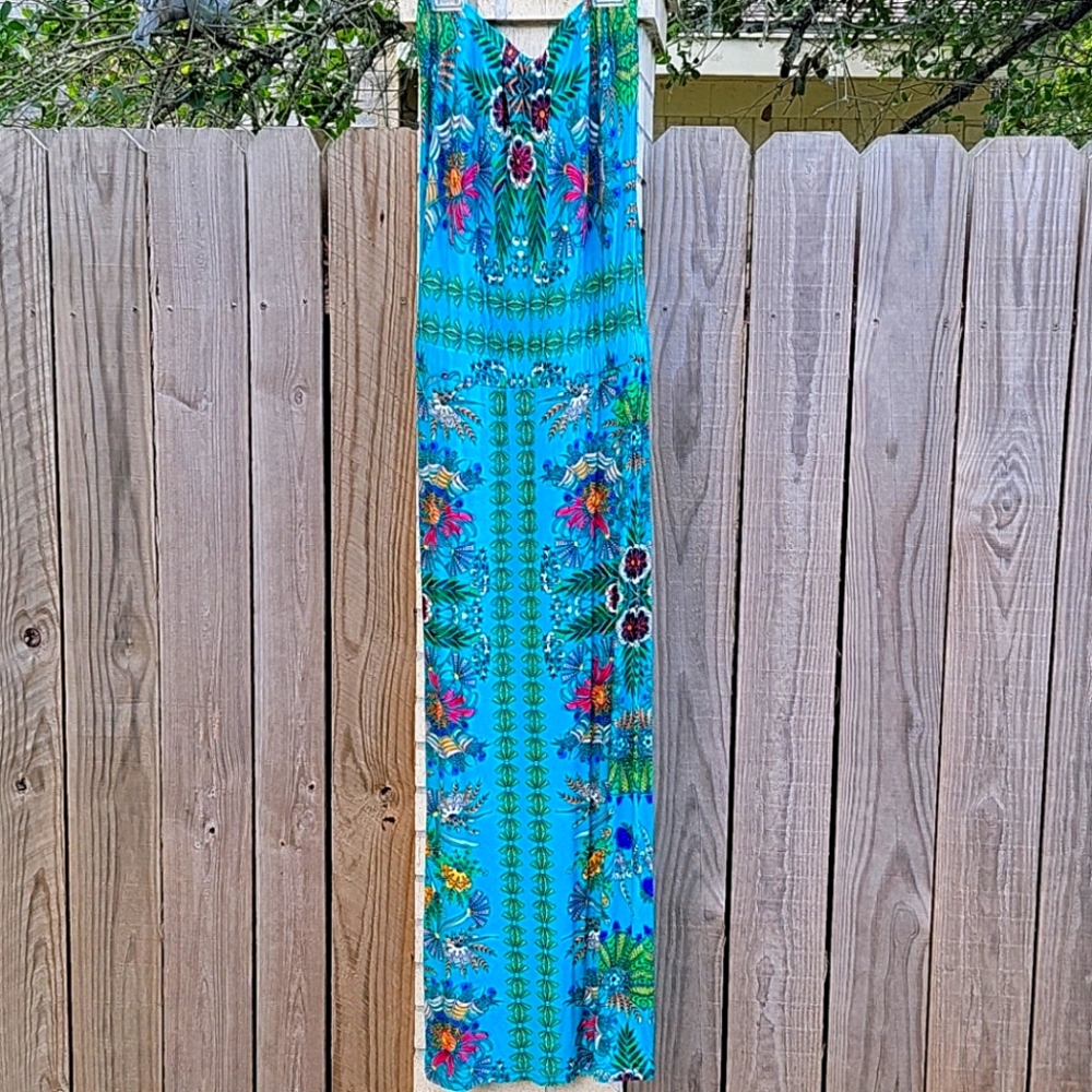Uncle Frank Colorful Strapless Maxi Dress.